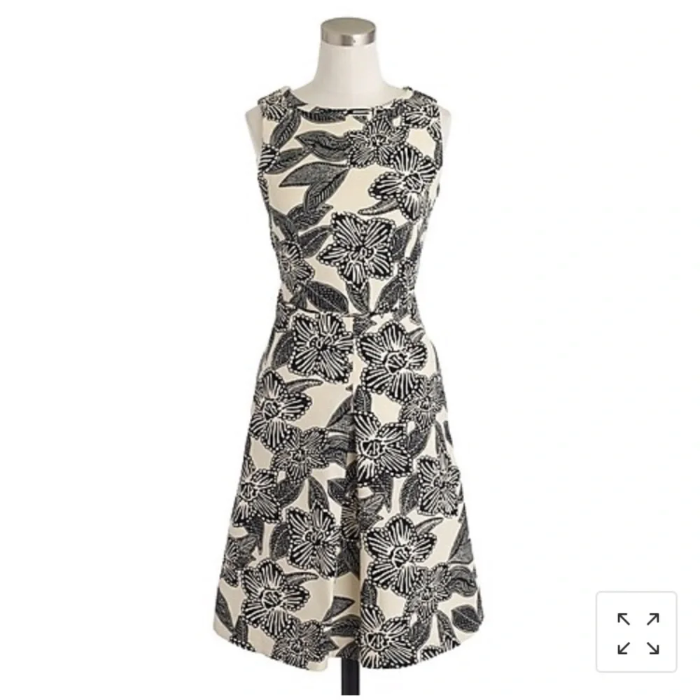 J. Crew Black and Cream Floral Sleeveless Fit-and-Flare Dress Size 2
